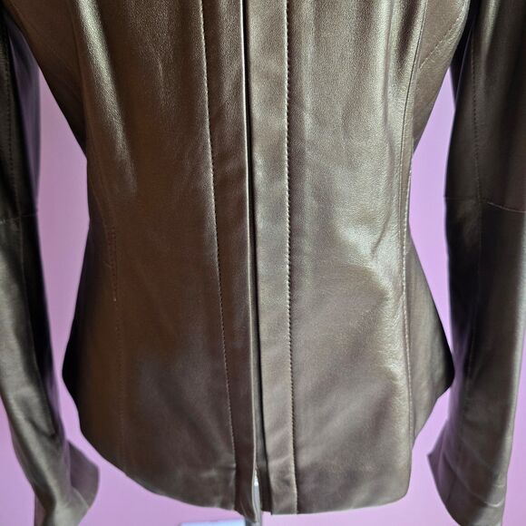Lafayette 148 New York genuine leather brown full zip jacket blazer Sz4 - Picture 7 of 11